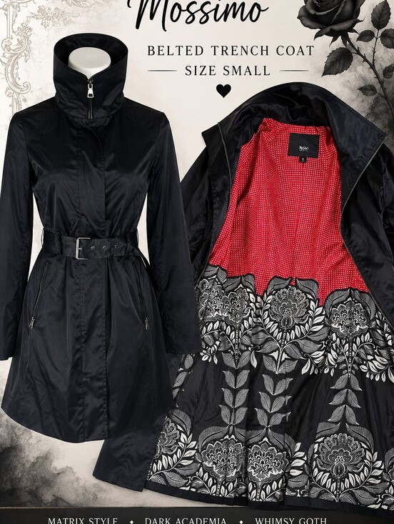Mossimo Supply Co. Jackets & Blazers - Mossimo Sexy Black Belted Trench Coat S Whimsy Goth Dark Academia Matrix Rain